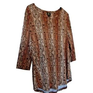 JM Collection Python Print 3/4 Sleeve Scoop Neck Top Stretchy Womens XL